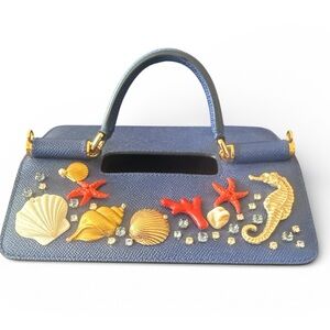 Dolce & Gabbana Blue Leather Bag Charm Accessory with Sea Motif Embellishment